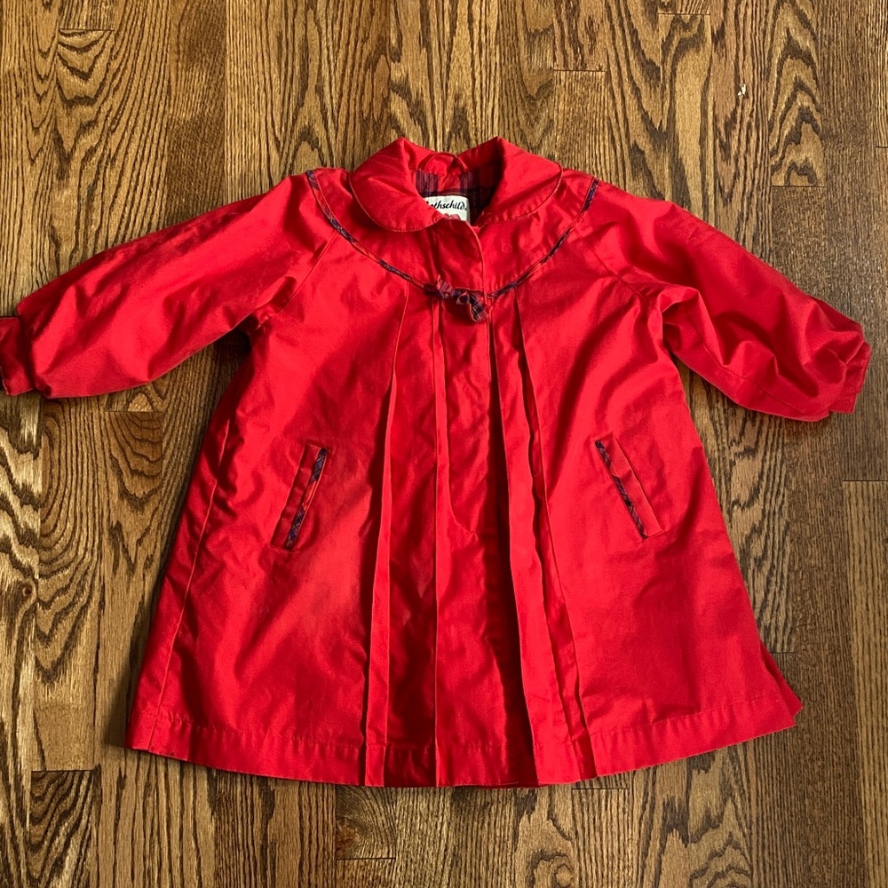 Vintage red Rothschild, fleece lined dress coat, approx. size 5/6.